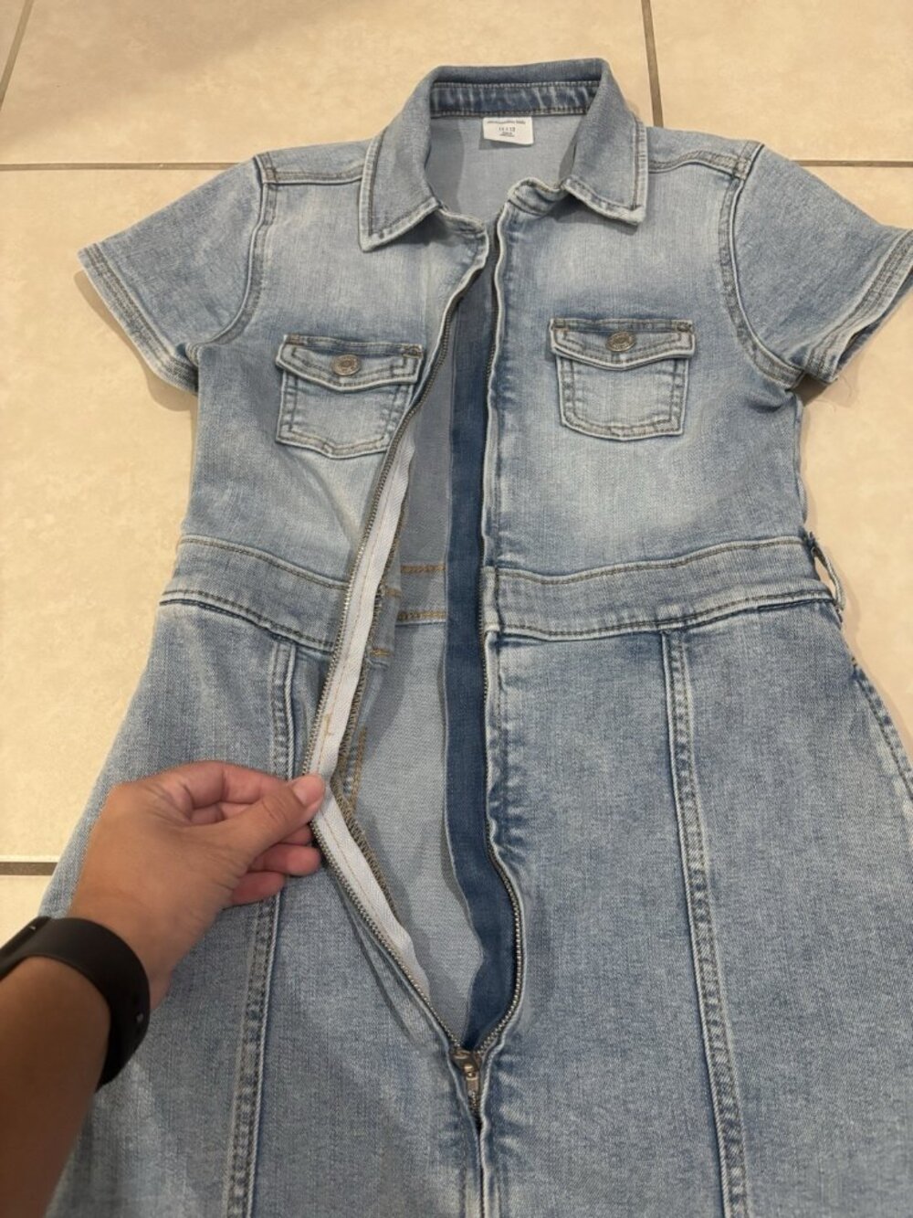 Abercrombie Kids Denim Dress Girl's Size 11/12 Blue Zipper Front 90s Kids - Picture 5 of 7